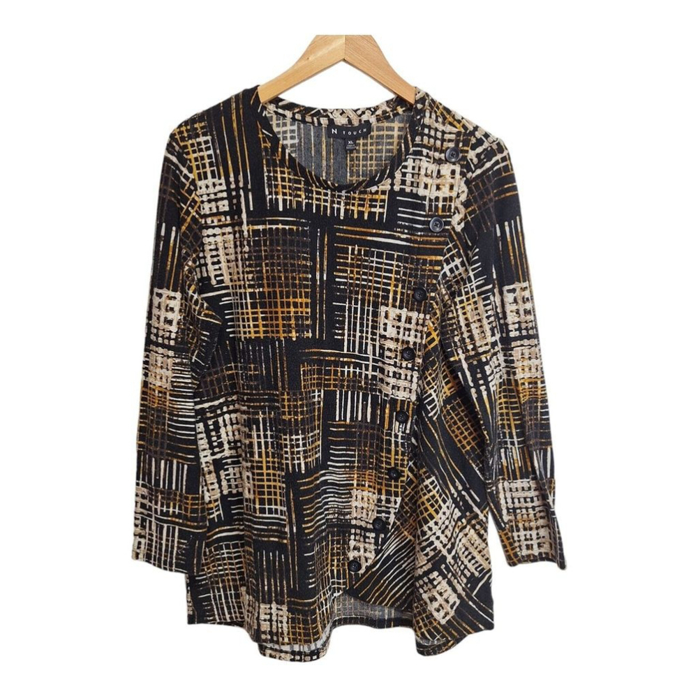 N Touch Womens Size XL Pullover Tunic Top Button Detail Long‎ Sleeve Stretch